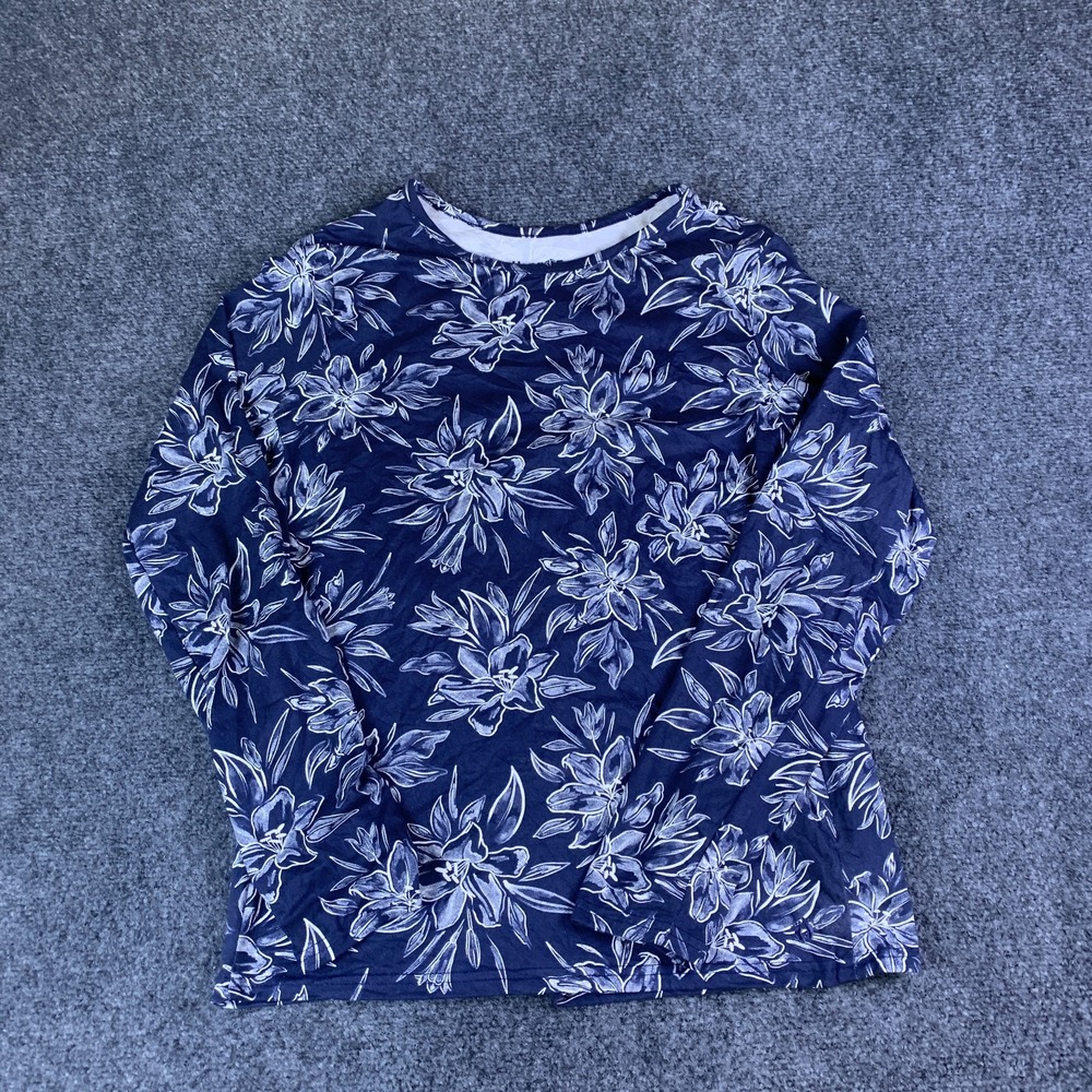 Hang Ten Solara Shirt Womens Medium Blue Floral Stretch UPF Sun Protection
